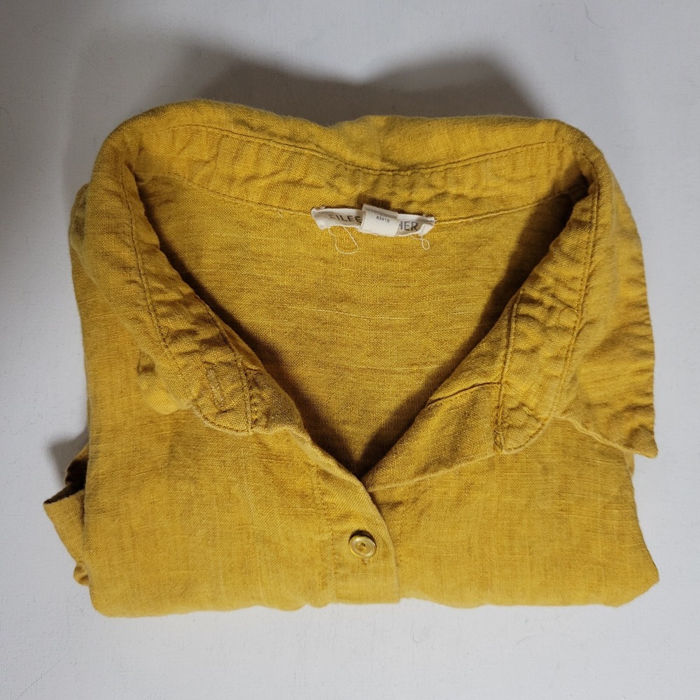 Eillen Fisher Washed Organic Linen Delave Shirt Womens S Cropped Boxy Minimalist - Picture 7 of 8
